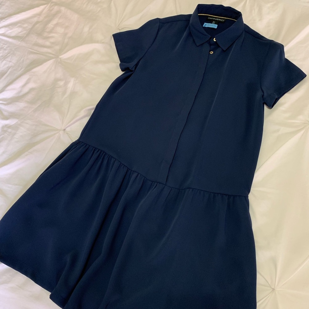 Cynthia Rowley navy drop waist dress w/pockets